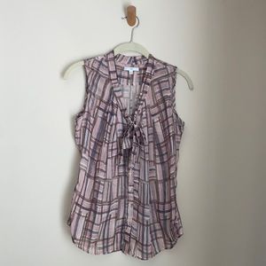 Gap Sleeveless V-Neck Bow Tie Blouse, Plaid, XS